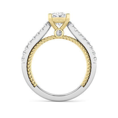 2CTW Oval Shaped Lab Grown Diamond (F/VS) Two Tone Accented Rope Design Engagement Ring in 14K Gold