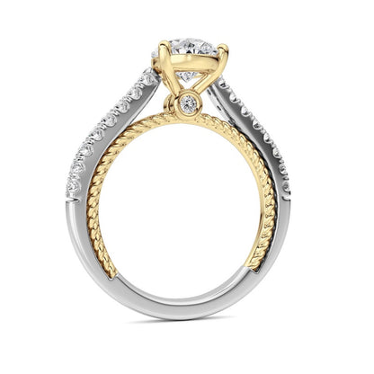 2CTW Pear Shaped Lab Grown Diamond (F/VS) Two Tone Accented Rope Design Engagement Ring in 14K Gold