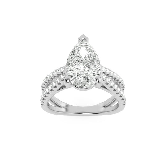 2CTW Pear Shaped Lab Grown Diamond (F/VS) Cross Shank Accented Engagement Ring in 14K Gold
