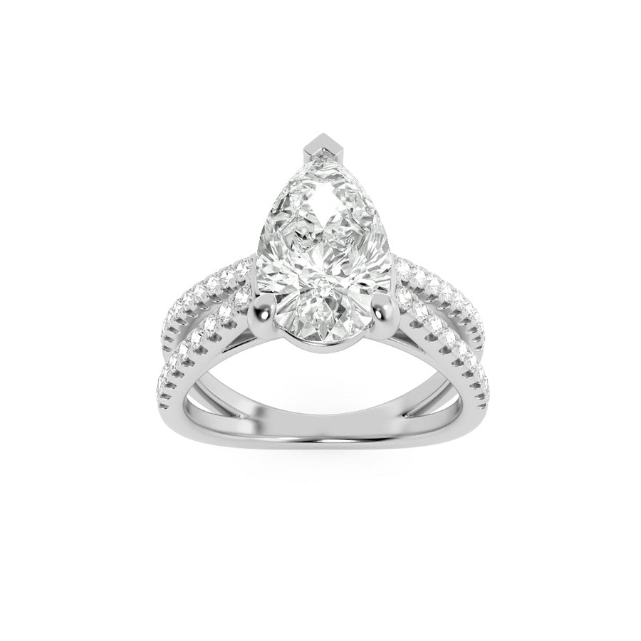 2CTW Pear Shaped Lab Grown Diamond (F/VS) Cross Shank Accented Engagement Ring in 14K Gold