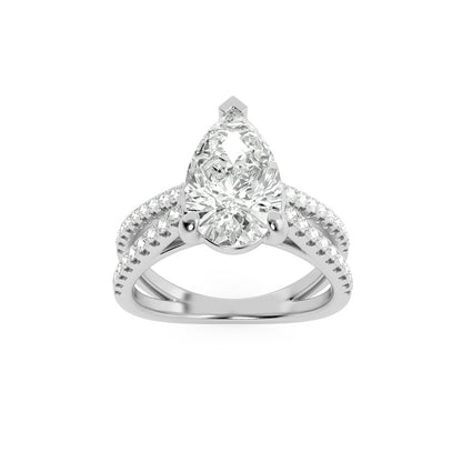 2CTW Pear Shaped Lab Grown Diamond (F/VS) Cross Shank Accented Engagement Ring in 14K Gold