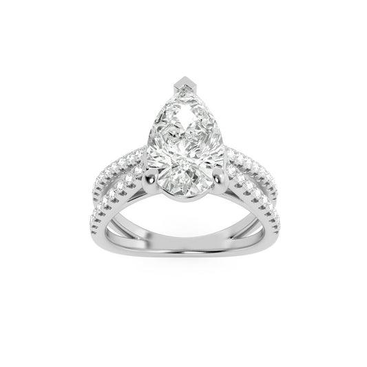 2CTW Pear Shaped Lab Grown Diamond (F/VS) Cross Shank Accented Engagement Ring in 14K Gold