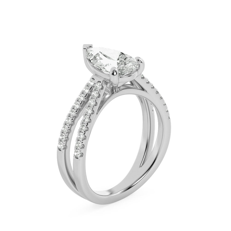2CTW Pear Shaped Lab Grown Diamond (F/VS) Cross Shank Accented Engagement Ring in 14K Gold
