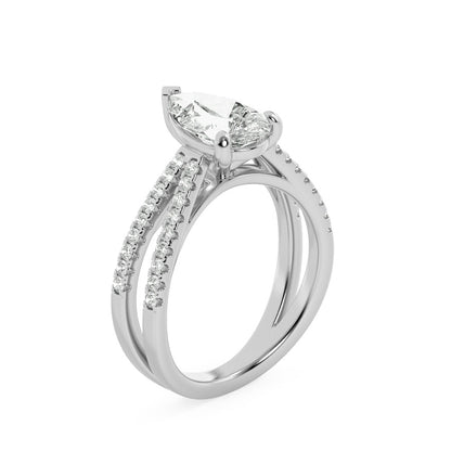 2CTW Pear Shaped Lab Grown Diamond (F/VS) Cross Shank Accented Engagement Ring in 14K Gold