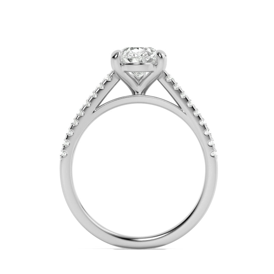 2CTW Pear Shaped Lab Grown Diamond (F/VS) Cross Shank Accented Engagement Ring in 14K Gold