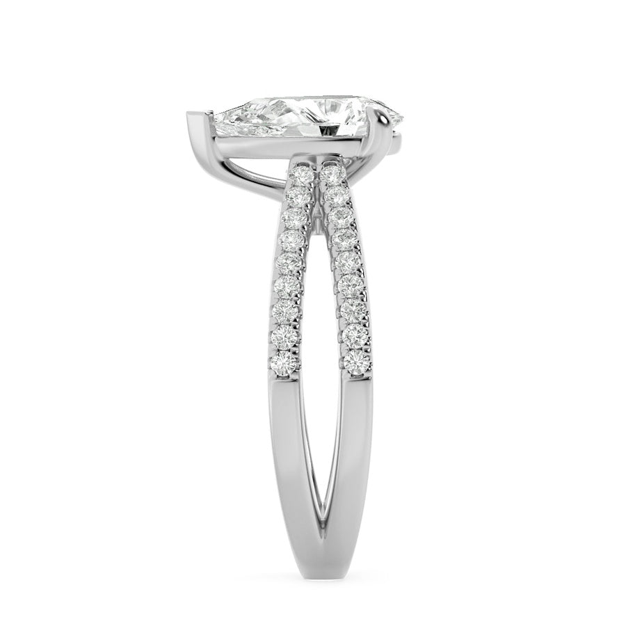 2CTW Pear Shaped Lab Grown Diamond (F/VS) Cross Shank Accented Engagement Ring in 14K Gold