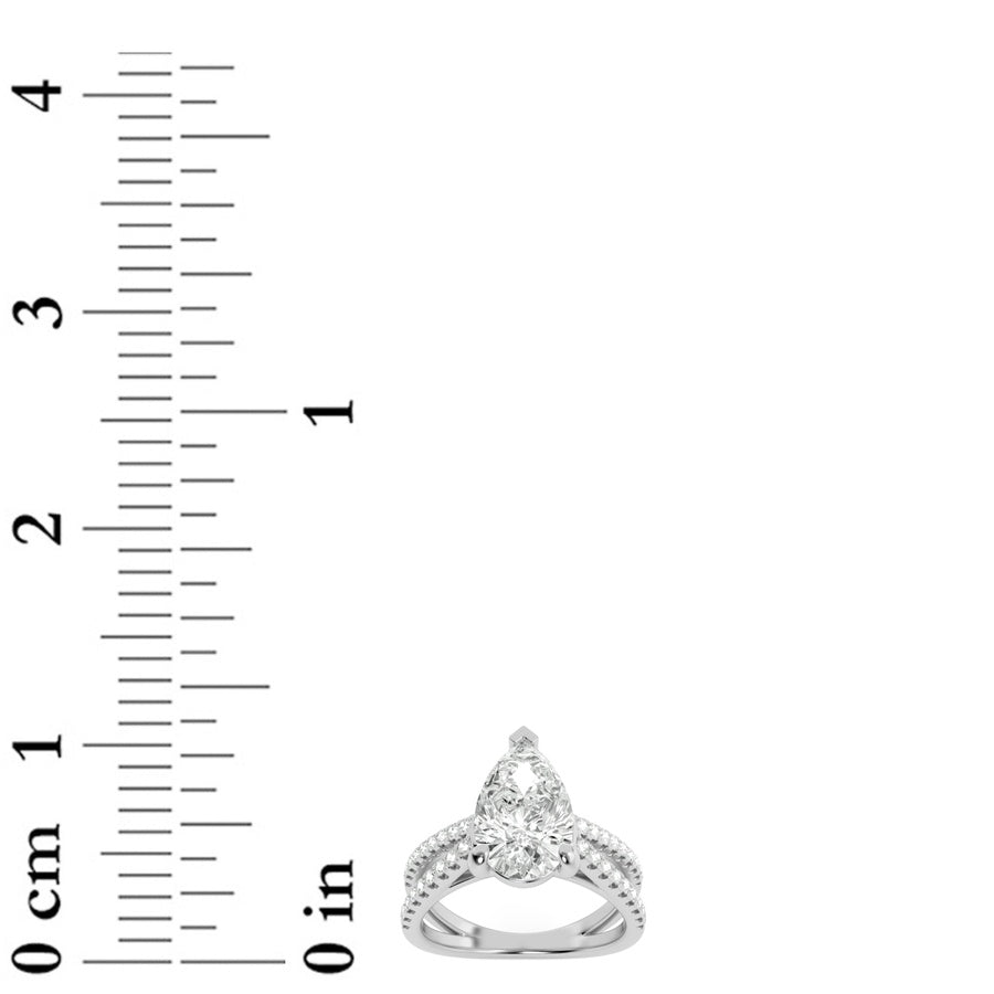 2CTW Pear Shaped Lab Grown Diamond (F/VS) Cross Shank Accented Engagement Ring in 14K Gold