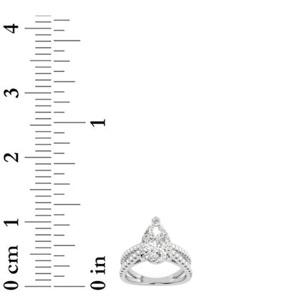 2CTW Pear Shaped Lab Grown Diamond (F/VS) Cross Shank Accented Engagement Ring in 14K Gold