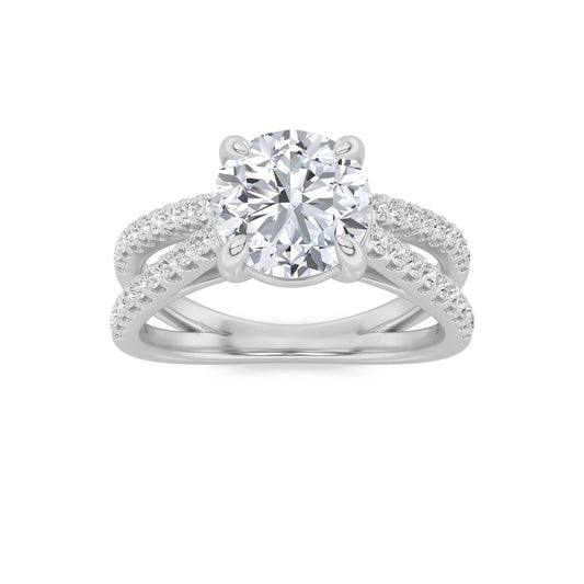 2CTW Round Shaped Lab Grown Diamond (F/VS) Cross Shank Accented Engagement Ring in 14K Gold