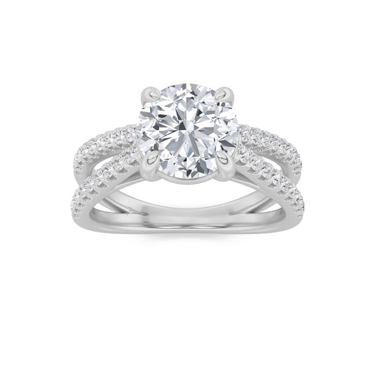 2CTW Round Shaped Lab Grown Diamond (F/VS) Cross Shank Accented Engagement Ring in 14K Gold