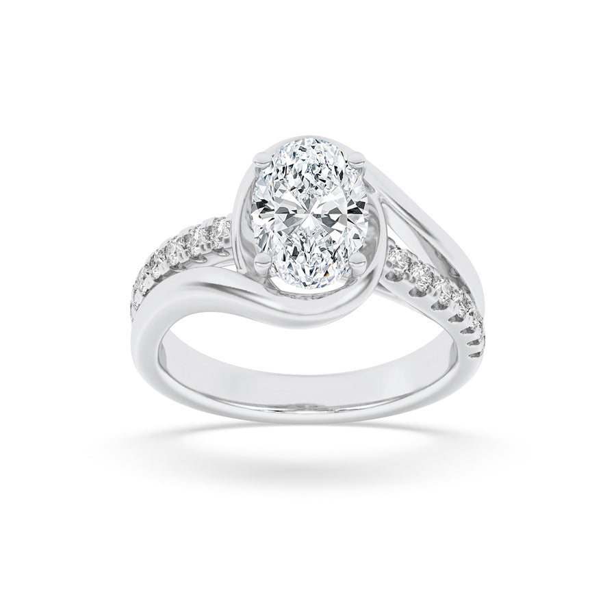 2CTW Oval Shaped Lab Grown Diamond (G/VS) Swirl Shank Accented Engagement Ring in 14K Gold
