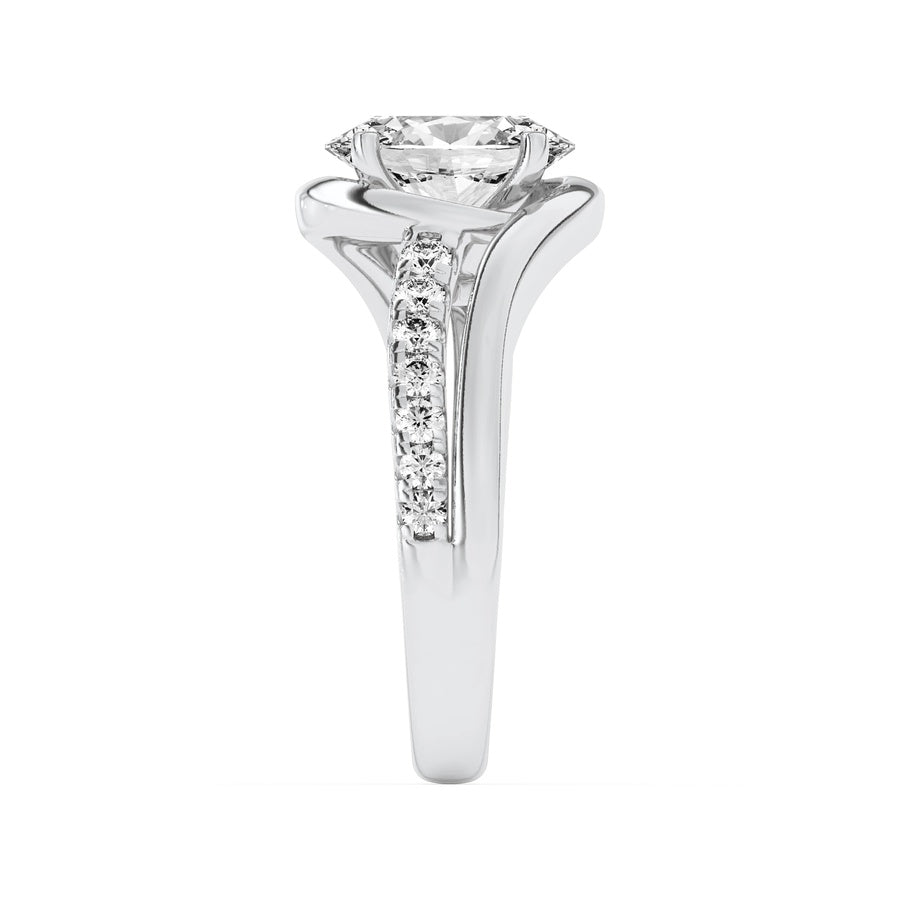 2CTW Oval Shaped Lab Grown Diamond (G/VS) Swirl Shank Accented Engagement Ring in 14K Gold