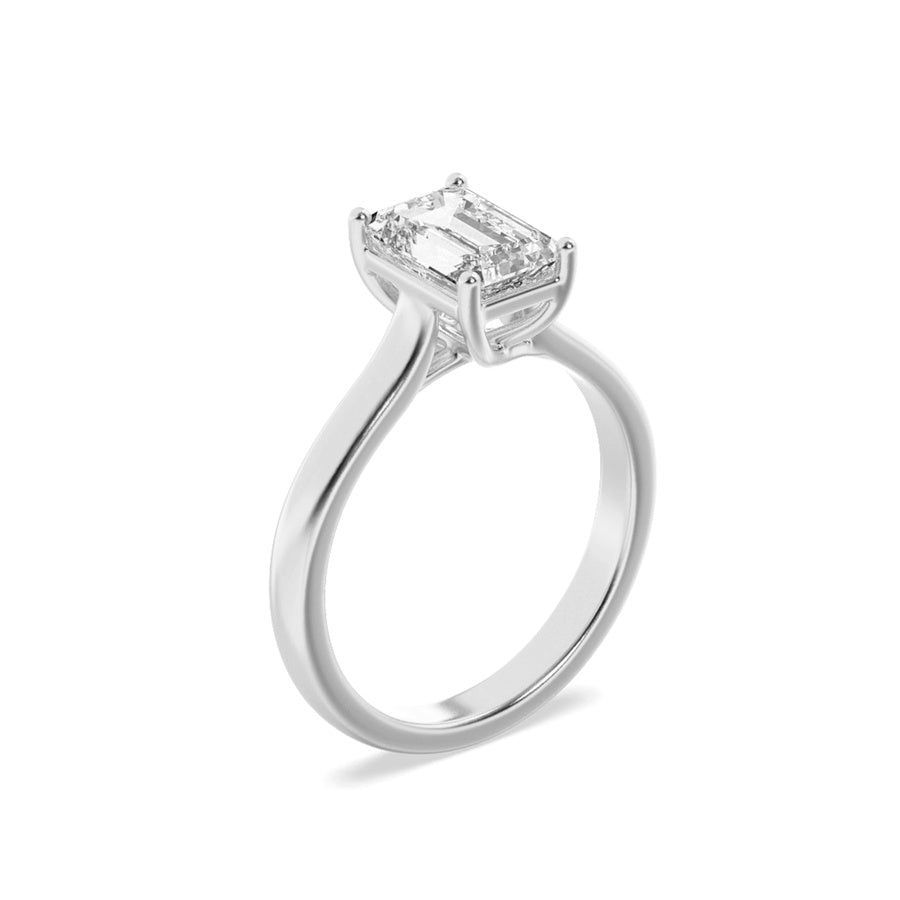 1CTW Emerald Shaped Lab Grown Diamond (F/VS) Plain Cathedral Trellis Shank Solitaire Engagement Ring in 14K Gold