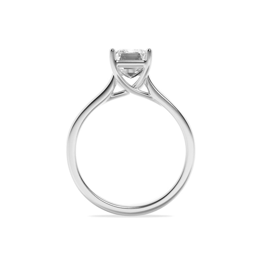1CTW Emerald Shaped Lab Grown Diamond (F/VS) Plain Cathedral Trellis Shank Solitaire Engagement Ring in 14K Gold