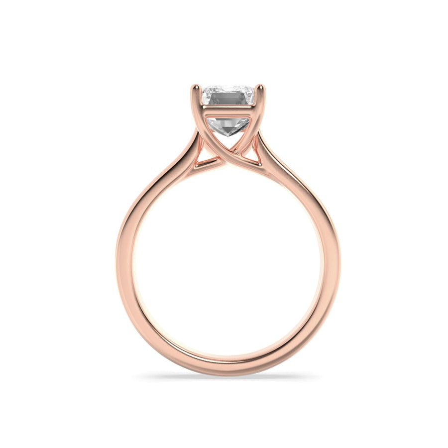 2CTW Emerald Shaped Lab Grown Diamond (F/VS) Plain Cathedral Trellis Shank Solitaire Engagement Ring in 14K Gold