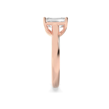 2CTW Emerald Shaped Lab Grown Diamond (F/VS) Plain Cathedral Trellis Shank Solitaire Engagement Ring in 14K Gold