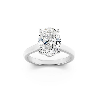2CTW Oval Shaped Lab Grown Diamond (F/VS) Plain Cathedral Trellis Shank Solitaire Engagement Ring in 14K Gold