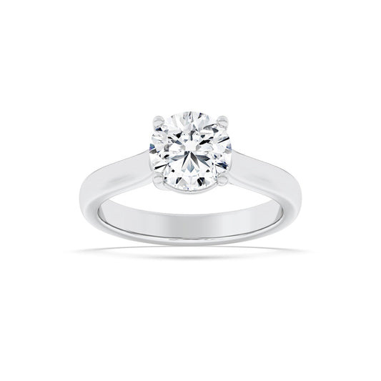 1.5CTW Round Shaped Lab Grown Diamond (F/VS) Plain Cathedral Trellis Shank Solitaire Engagement Ring in 14K Gold