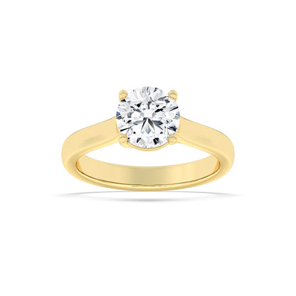 2CTW Round Shaped Lab Grown Diamond (F/VS) Plain Cathedral Trellis Shank Solitaire Engagement Ring in 14K Gold
