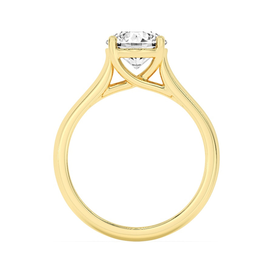 2CTW Round Shaped Lab Grown Diamond (F/VS) Plain Cathedral Trellis Shank Solitaire Engagement Ring in 14K Gold