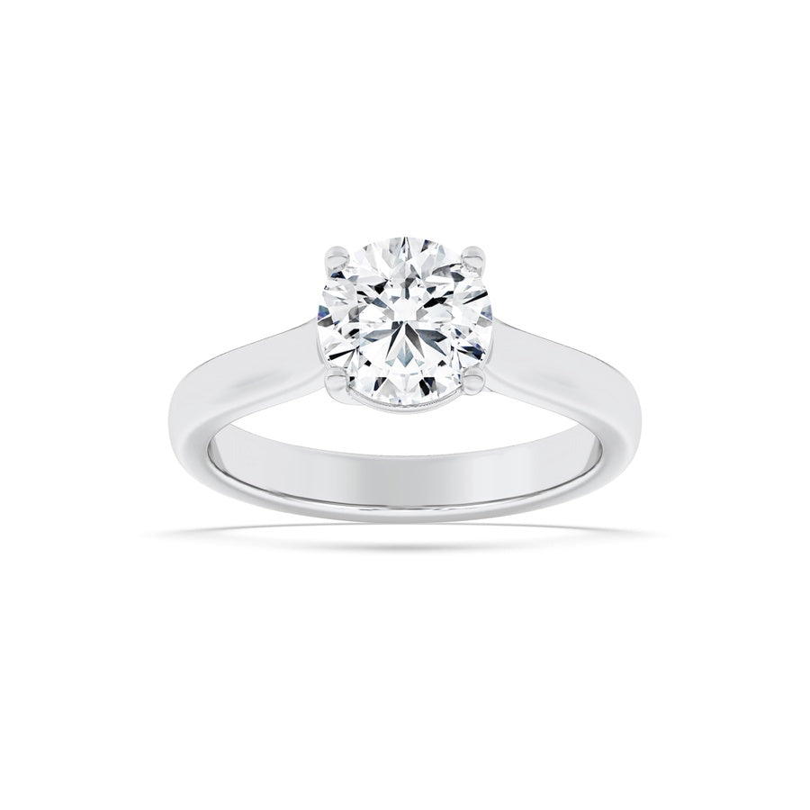 2.5CTW Round Shaped Lab Grown Diamond (F/VS) Plain Cathedral Trellis Shank Solitaire Engagement Ring in 14K Gold