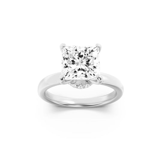 1CTW Princess Shaped Lab Grown Diamond (F/VS) Hidden Halo Plain Shank Engagement Ring in 14K Gold