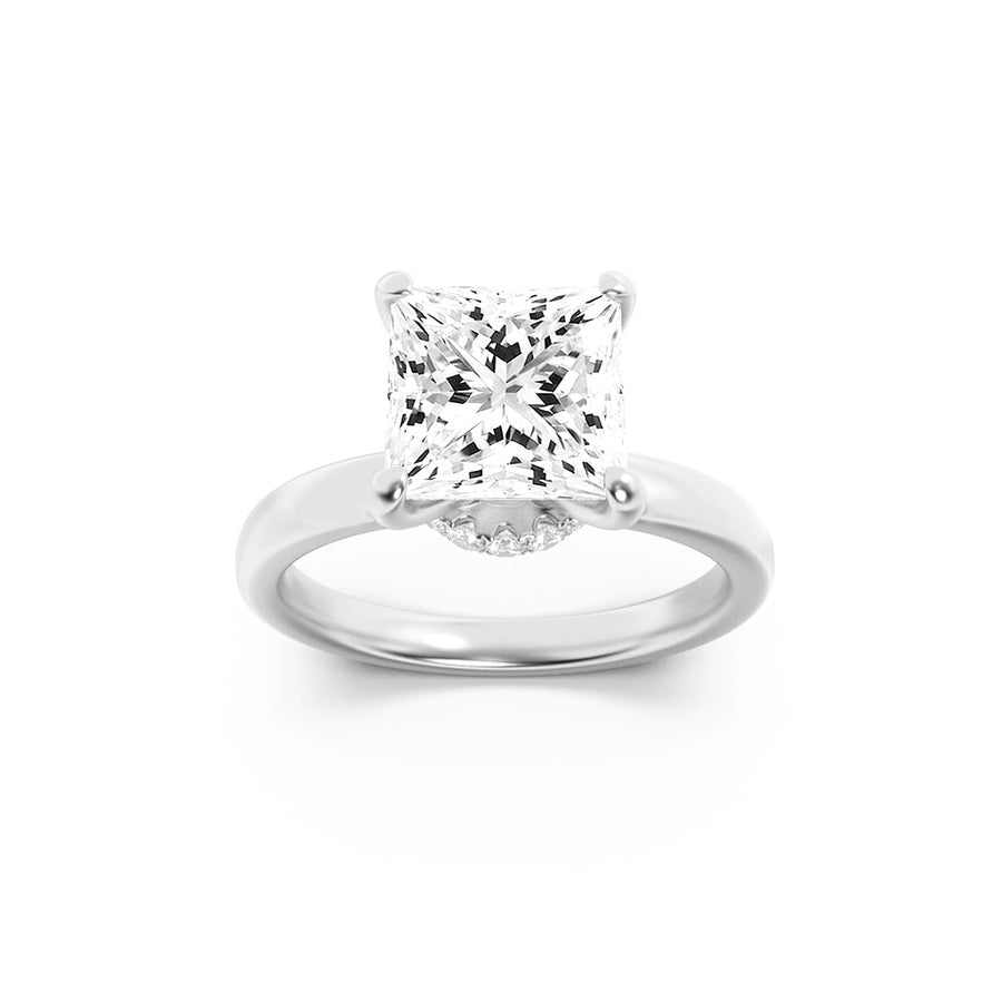 1CTW Princess Shaped Lab Grown Diamond (F/VS) Hidden Halo Plain Shank Engagement Ring in 14K Gold