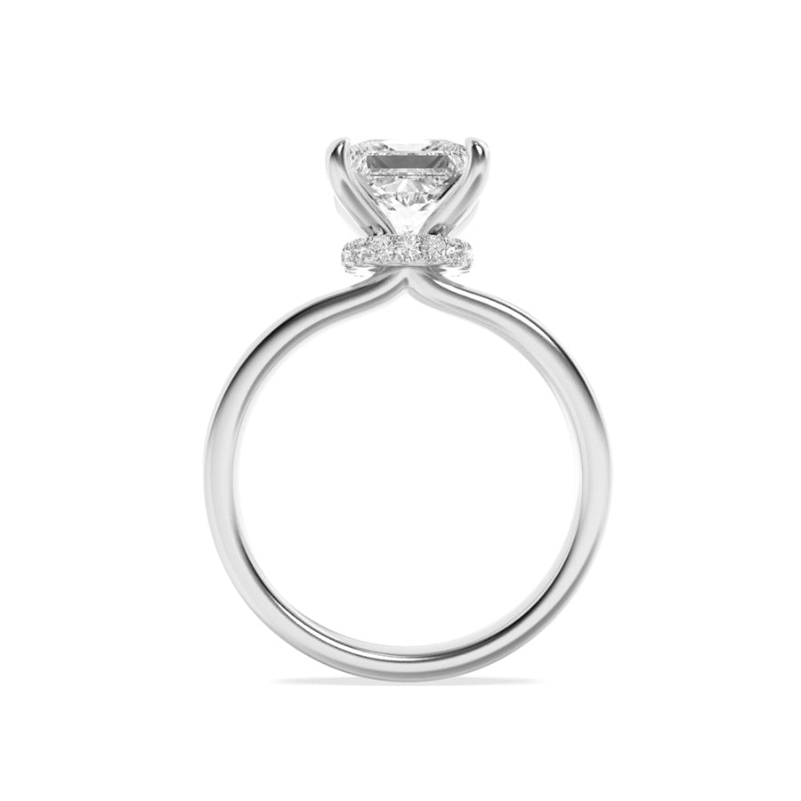 1CTW Princess Shaped Lab Grown Diamond (F/VS) Hidden Halo Plain Shank Engagement Ring in 14K Gold