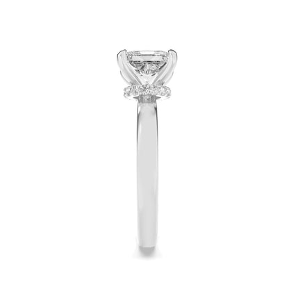1CTW Princess Shaped Lab Grown Diamond (F/VS) Hidden Halo Plain Shank Engagement Ring in 14K Gold