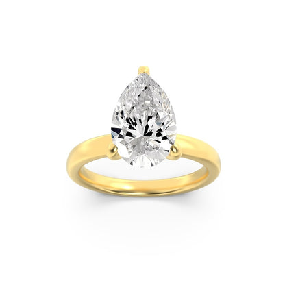 1CTW Pear Shaped Lab Grown Diamond (F/VS) Hidden Halo Plain Shank Engagement Ring in 14K Gold
