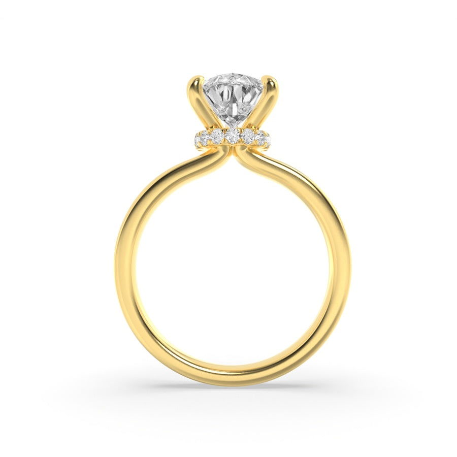 1CTW Pear Shaped Lab Grown Diamond (F/VS) Hidden Halo Plain Shank Engagement Ring in 14K Gold