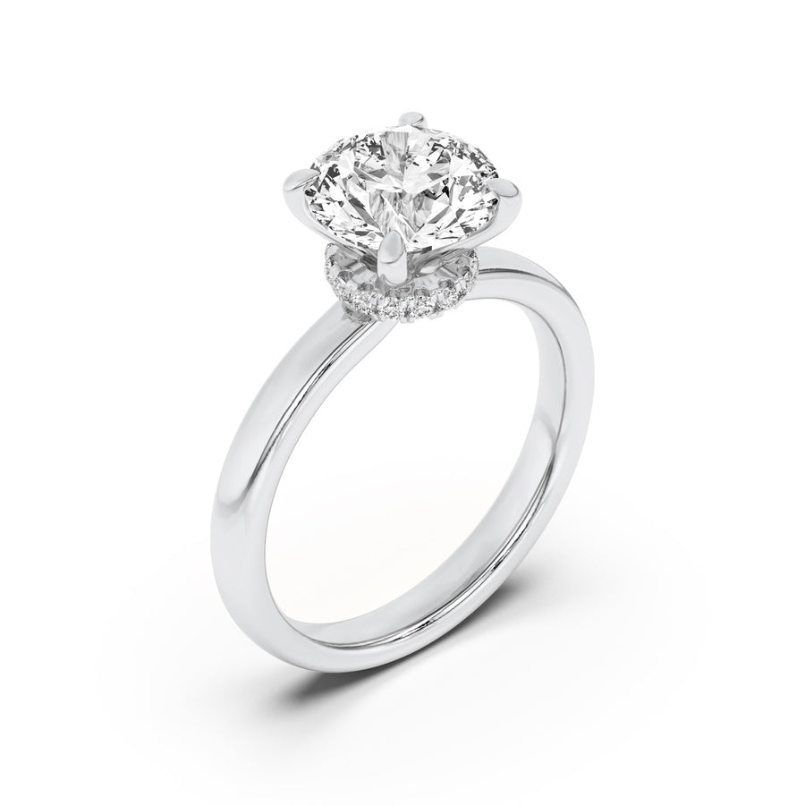 1CTW Round Shaped Lab Grown Diamond (F/VS) Hidden Halo Plain Shank Engagement Ring in 14K Gold
