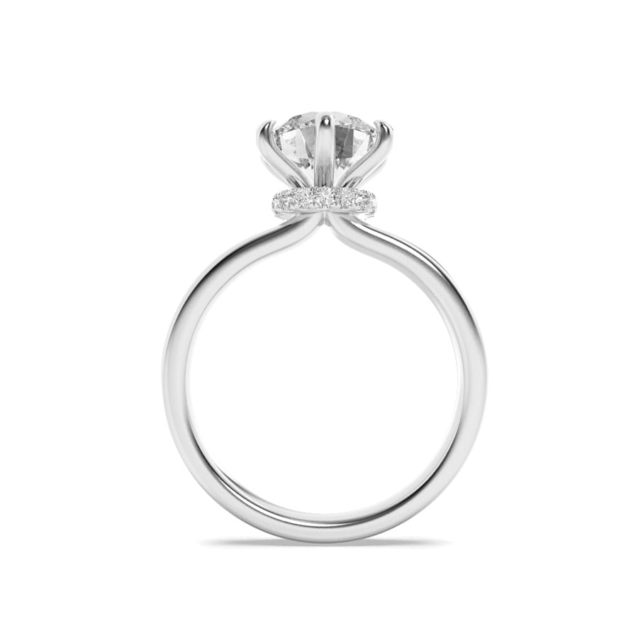 1CTW Round Shaped Lab Grown Diamond (F/VS) Hidden Halo Plain Shank Engagement Ring in 14K Gold