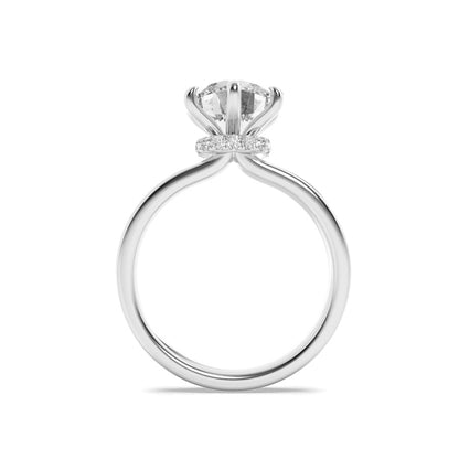 1CTW Round Shaped Lab Grown Diamond (F/VS) Hidden Halo Plain Shank Engagement Ring in 14K Gold