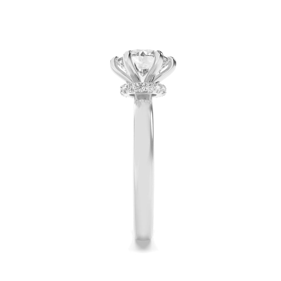 1CTW Round Shaped Lab Grown Diamond (F/VS) Hidden Halo Plain Shank Engagement Ring in 14K Gold