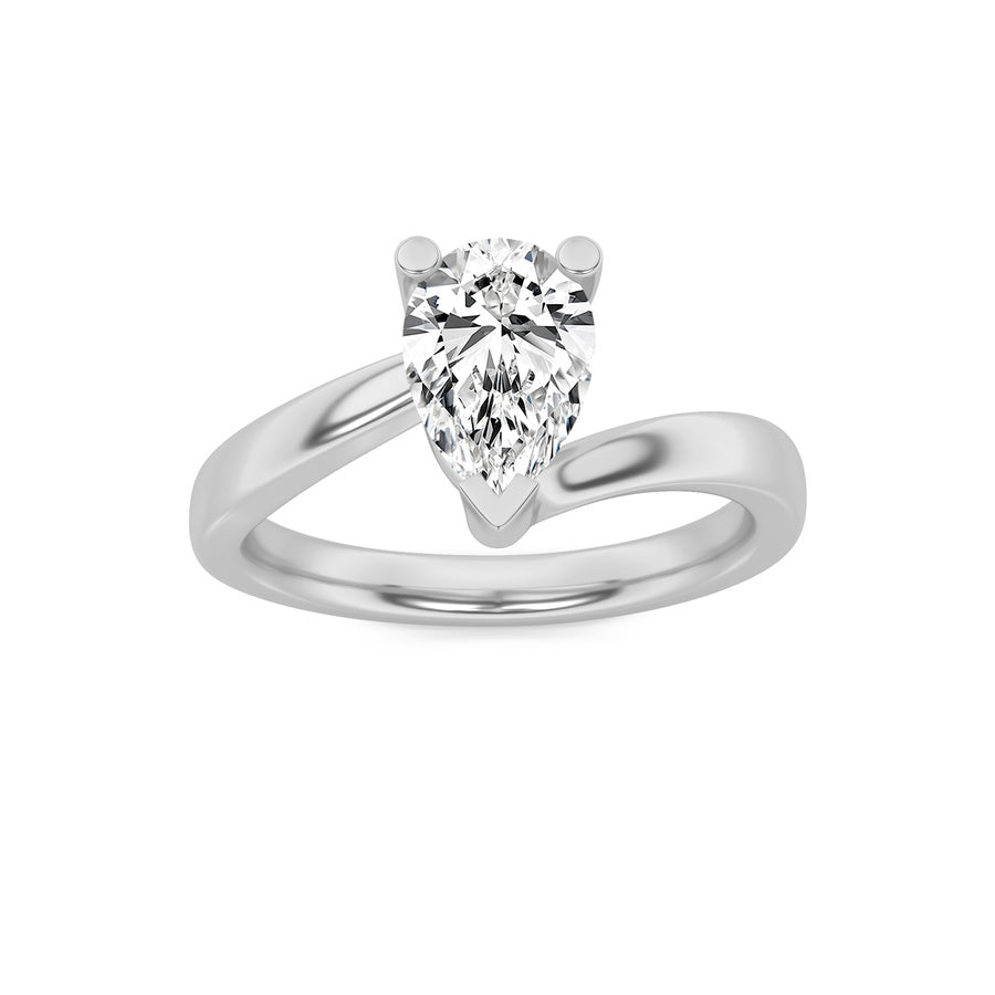 1CTW Pear Shaped Lab Grown Diamond (F/VS) Bypass Shank Engagement Ring in 14K Gold