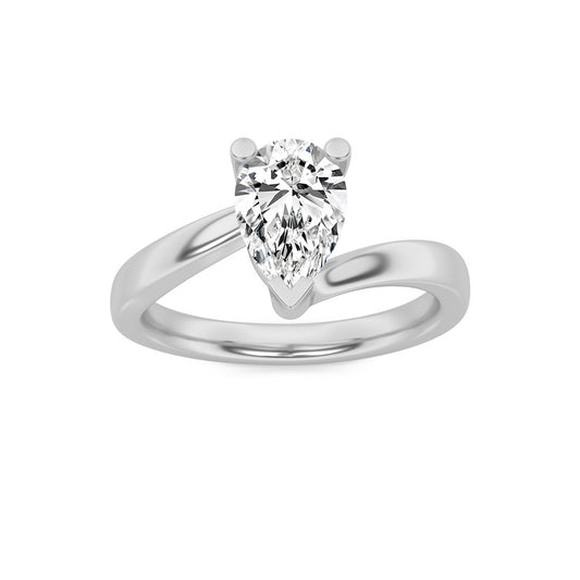 1CTW Pear Shaped Lab Grown Diamond (F/VS) Bypass Shank Engagement Ring in 14K Gold