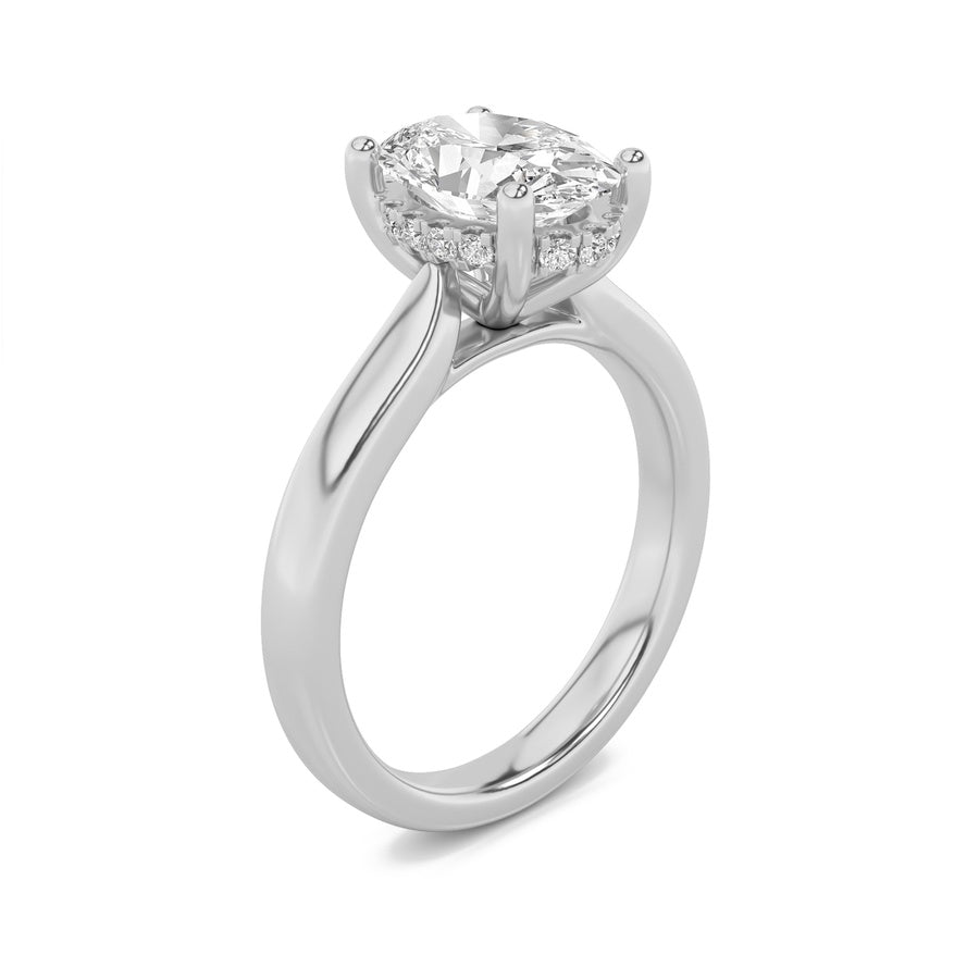 1.5CTW Oval Shaped Lab Grown Diamond (F/VS) Hidden Halo Cathedral Shank Engagement Ring in 14K Gold
