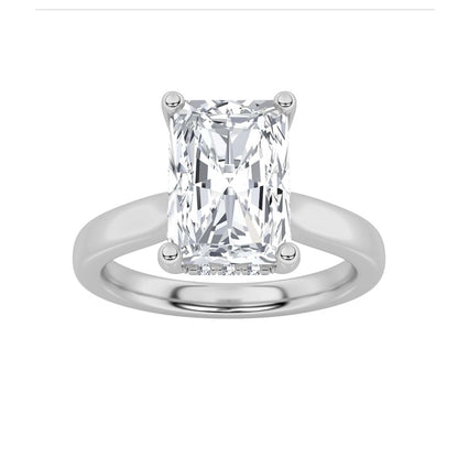 1CTW Radiant Shaped Lab Grown Diamond (F/VS) Hidden Halo Cathedral Shank Engagement Ring in 14K Gold