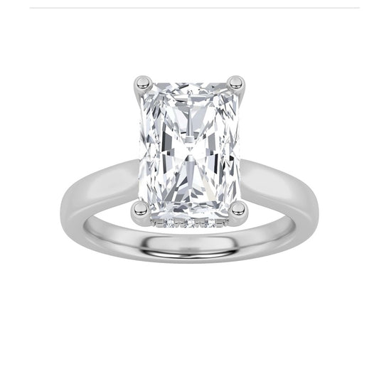 2CTW Radiant Shaped Lab Grown Diamond (F/VS) Hidden Halo Cathedral Shank Engagement Ring in 14K Gold