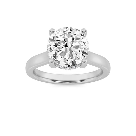 2CTW Round Shaped Lab Grown Diamond (F/VS) Hidden Halo Cathedral Shank Engagement Ring in 14K Gold