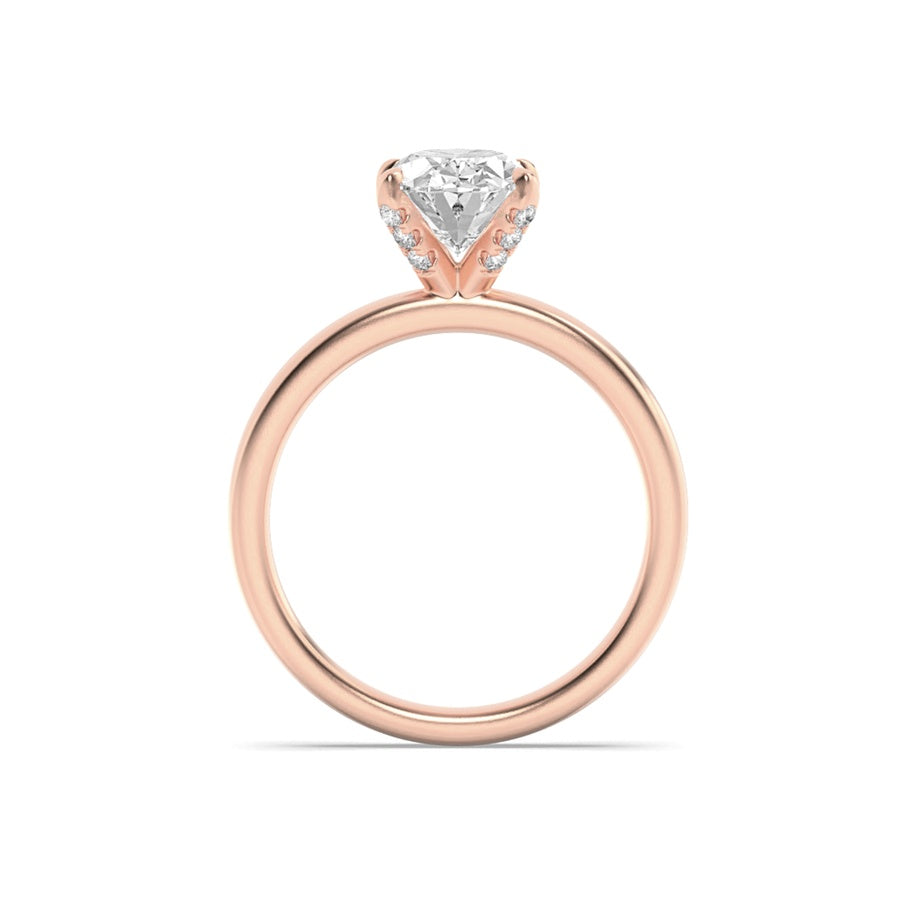 2CTW Oval Shaped Lab Grown Diamond (F/VS) Hidden Halo Petite Shank Ring in 14K Gold