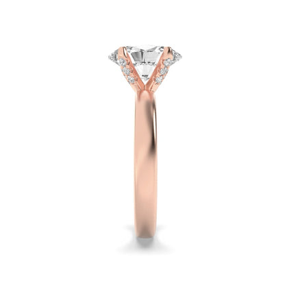 2CTW Oval Shaped Lab Grown Diamond (F/VS) Hidden Halo Petite Shank Ring in 14K Gold