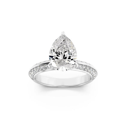 2CTW Pear Shaped Lab Grown Diamond (F/VS) Micro Pave Knife Edge Accent Ring in 14K Gold