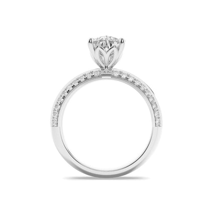 2CTW Pear Shaped Lab Grown Diamond (F/VS) Micro Pave Knife Edge Accent Ring in 14K Gold