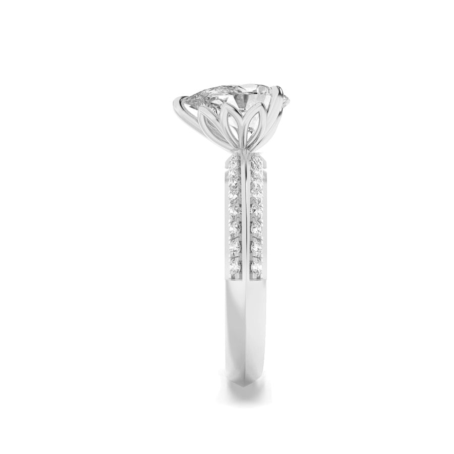 2CTW Pear Shaped Lab Grown Diamond (F/VS) Micro Pave Knife Edge Accent Ring in 14K Gold