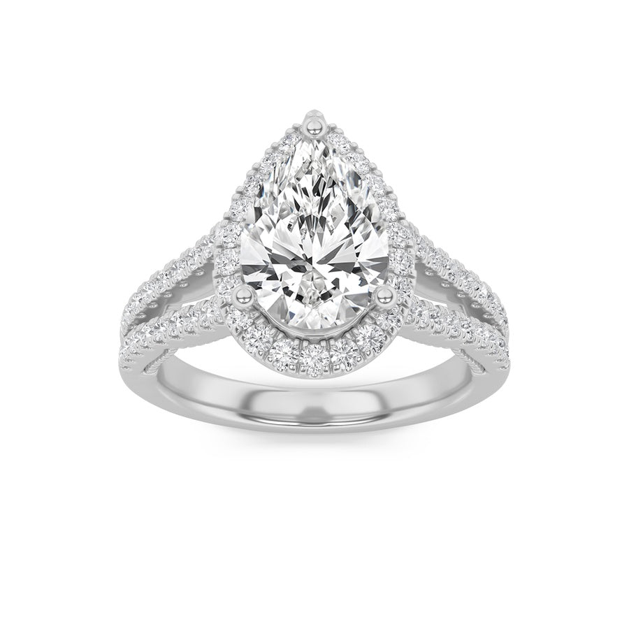 2CTW Pear Shaped Lab Grown Diamond (F/VS) Split Shank Accented Ring in 14K Gold