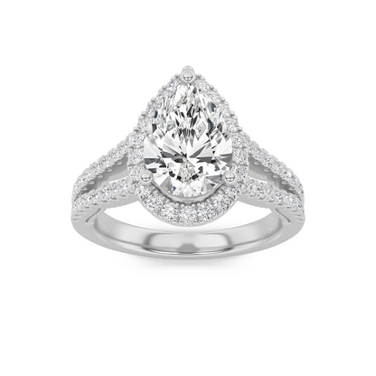 2CTW Pear Shaped Lab Grown Diamond (F/VS) Split Shank Accented Ring in 14K Gold