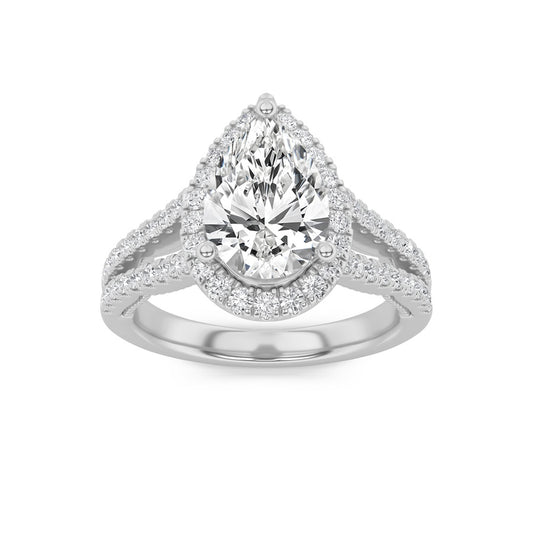 2CTW Pear Shaped Lab Grown Diamond (F/VS) Split Shank Accented Ring in 14K Gold