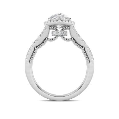 2CTW Pear Shaped Lab Grown Diamond (F/VS) Split Shank Accented Ring in 14K Gold